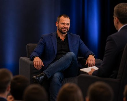 Dave in conversation on stage